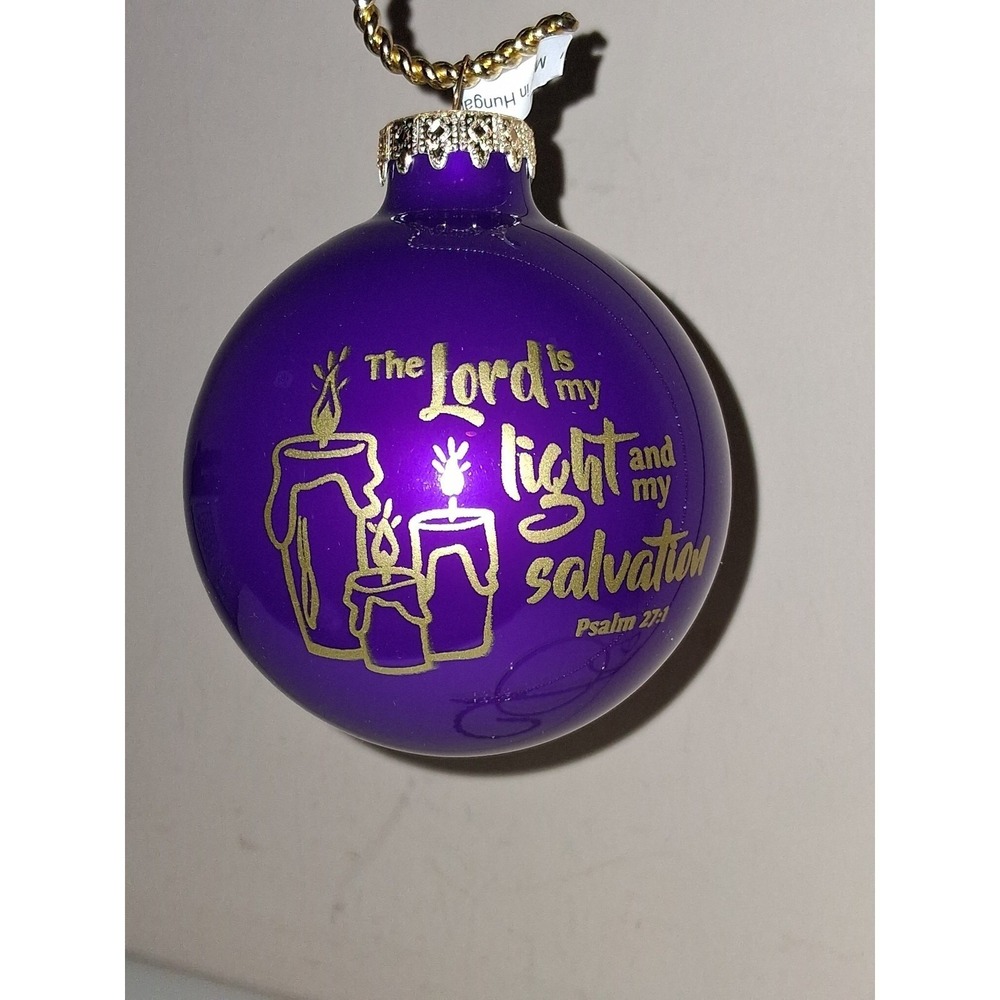Bronner's Purple Glass Christmas Ornament Psalm 27:1 Made in Hungary